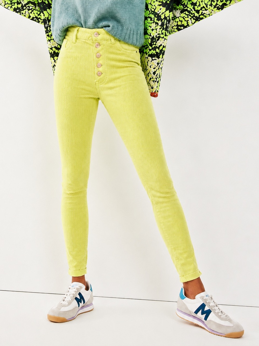 Pilcro Anthropologie Button-Fly Corduroy Skinny Pants Lime/Chartreuse SZ 31 🍋‍🟩